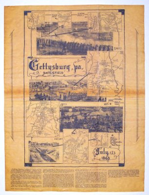 Gettysburg Map antiqued parchment replica document